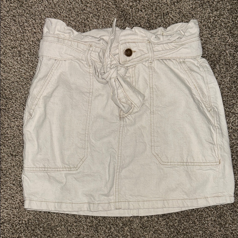 Cream Tie Front Mini Skirt for Casual Resort Wear